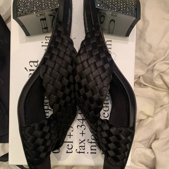 NWB Pedro Garcia Xoco Satin Swarovski Crystal Block Heel Sandal - Picture 9 of 11